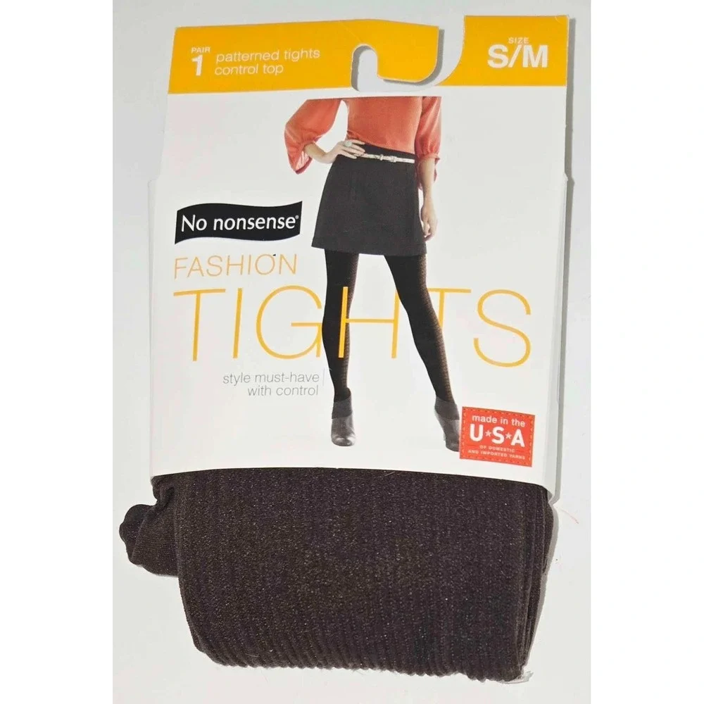 No nonsense Fashion Tights Ribbed Espresso Brown Control Top Size SM